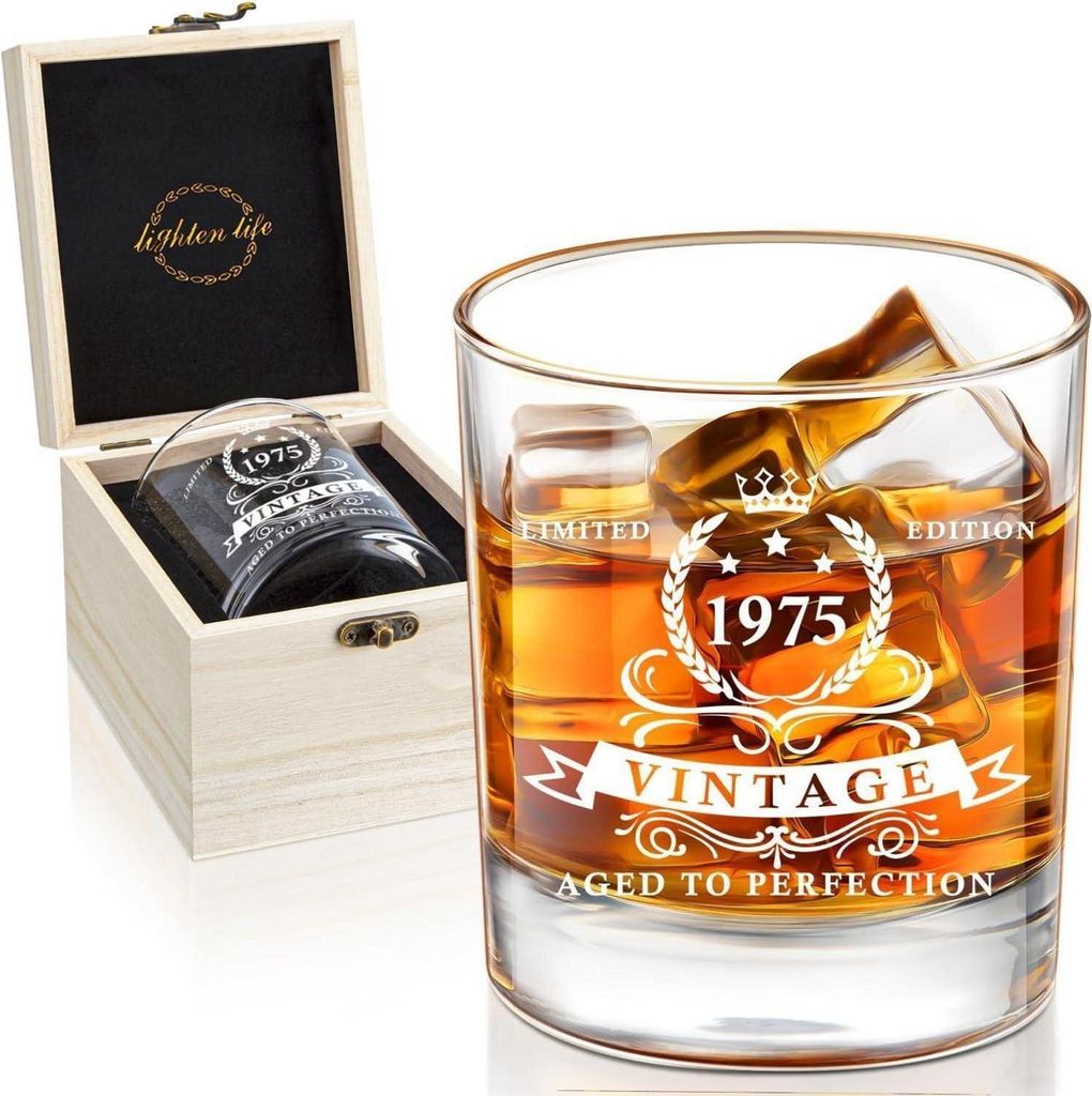 Whiskyglas 50. Geburtstag 1974 Bourbon Holzkiste Männer Produktbild 