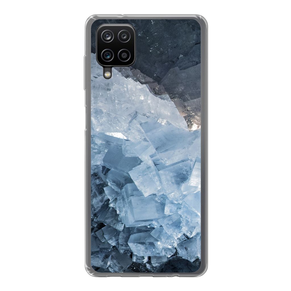MuchoWow Handyhülle Schutzhülle Hülle für Samsung Galaxy A12 Naturstein - Kristall - Blau Silikon Softcase Handy Hülle - Bild