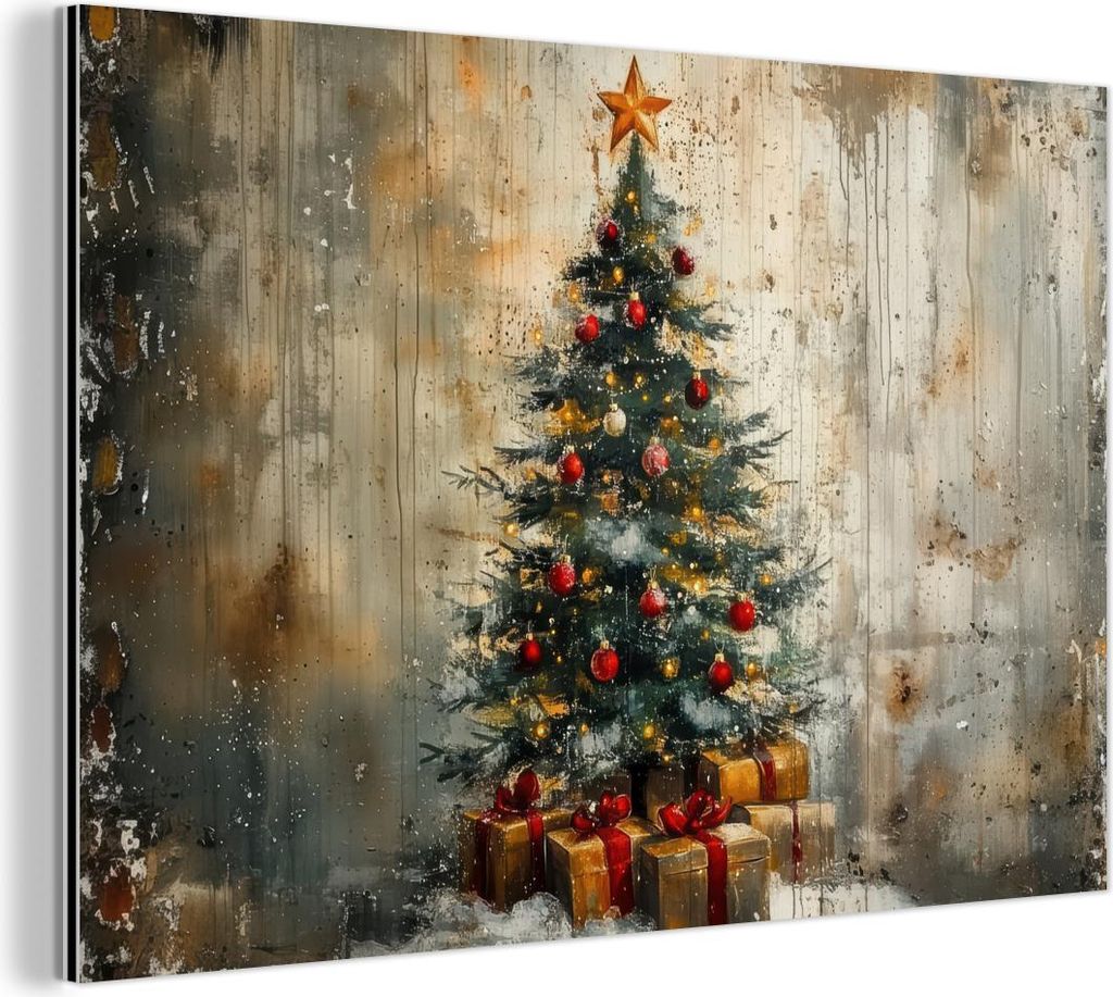 MuchoWow Wanddekoration Metall Metallbild Wandkunst 90x60 cm Weihnachtsbaum - Vintage - Weihnachten - Geschenk MuchoWow Aluminium Gemälde - Wandbi...