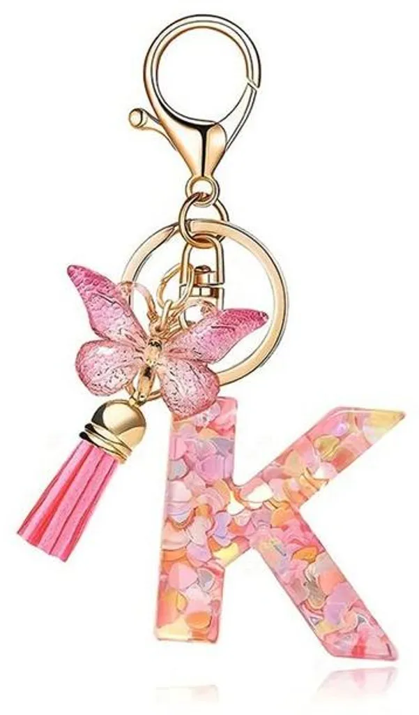 Porte-clés alphabet papillon rose personnalisé avec la lettre K