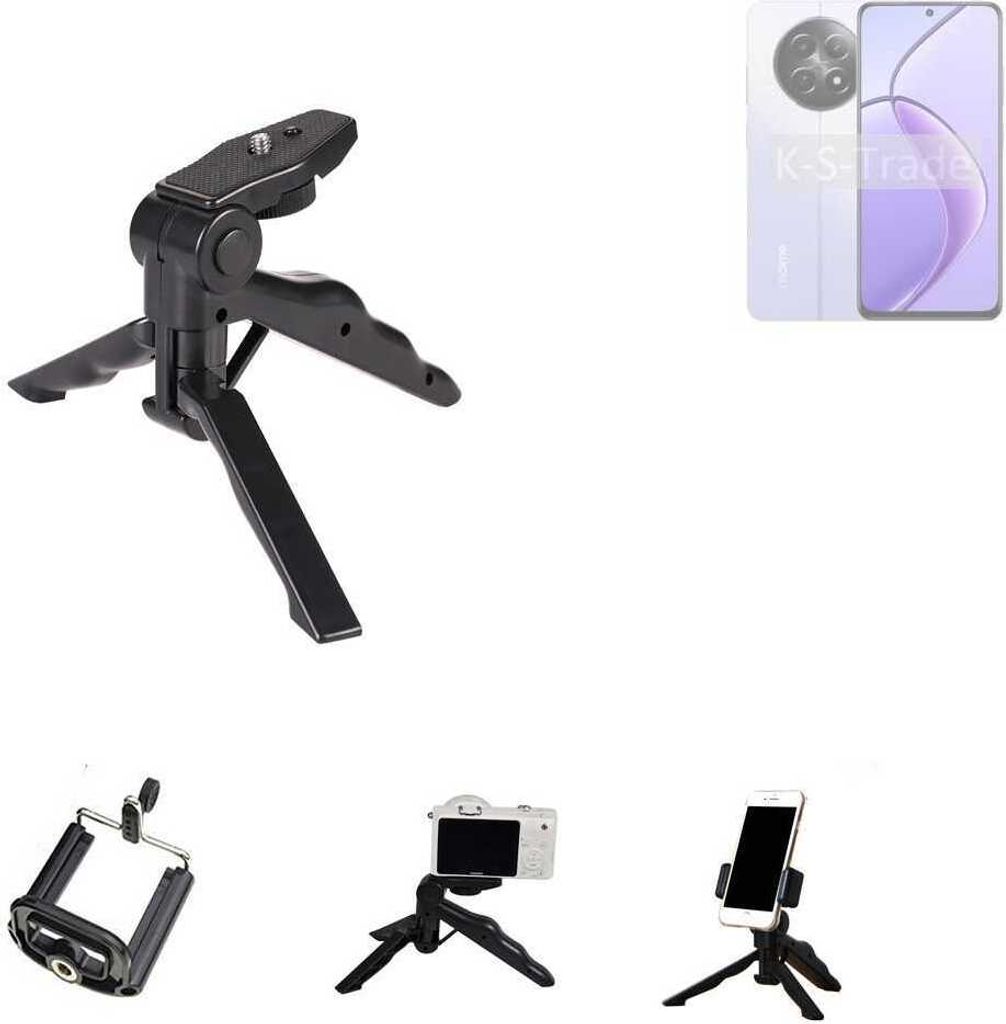 K-S-Trade Stativ Tisch-Ständer Dreibein Handy-Stativ Ständer kompatibel mit Realme 12x 5G India Mini-Stativ Smartphone Tripod Handy-Stativ aus