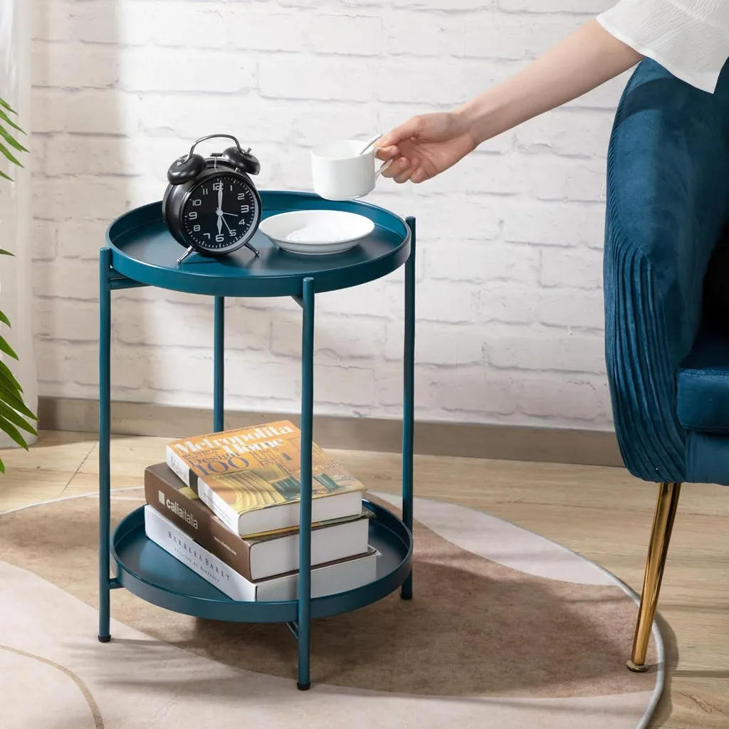 Table basse métallique vert paon, petite table d'appoint robuste - 2