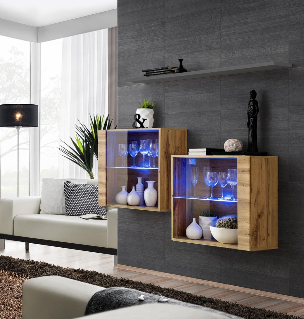 Moderne Designer Wohnwand Wohnzimmer Wand Schränke Braun Möbel Luxus