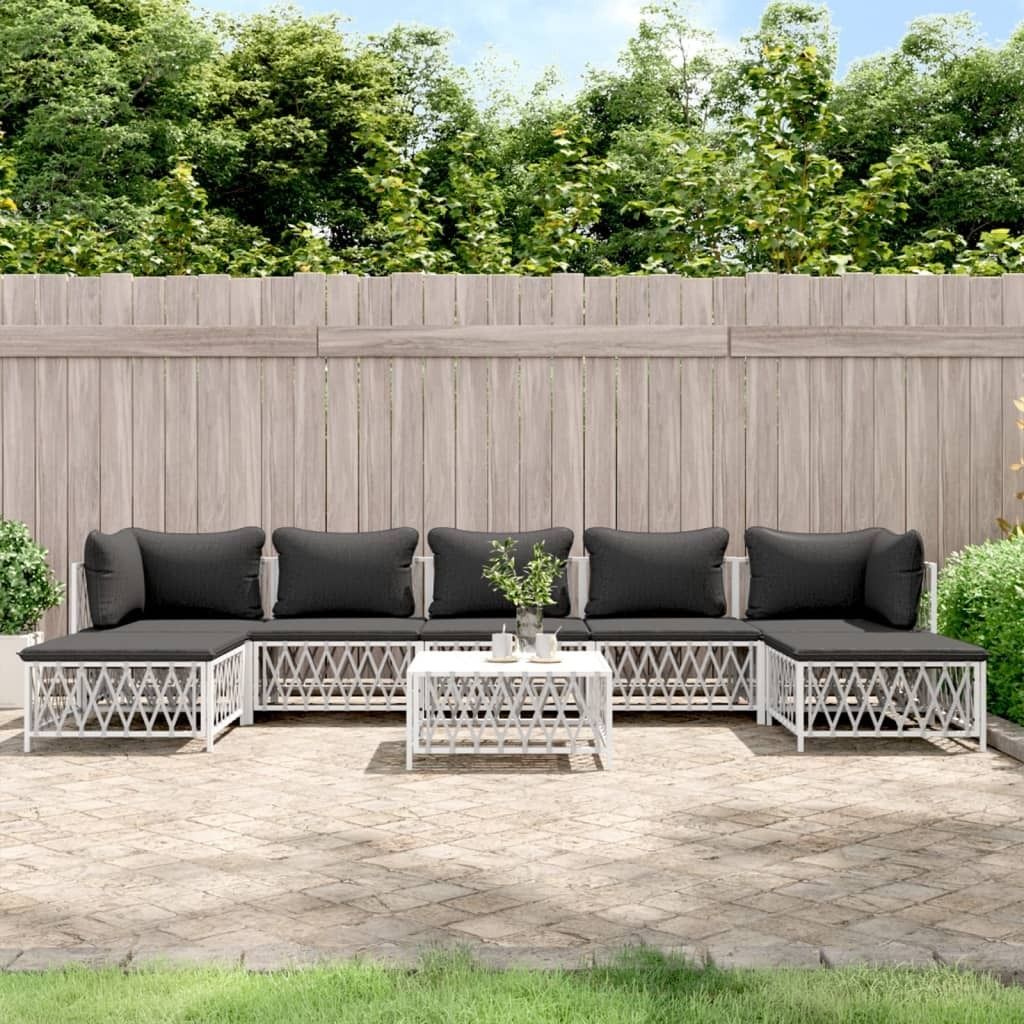 The Living Store 8-tlg. Garten-Lounge-Set mit Kissen Weiß Stahl