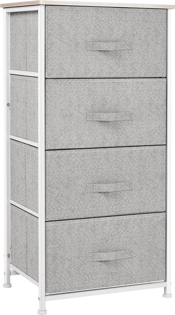 Commode à 4 tiroirs en tissu pour salon - Rangement gris clair moderne
