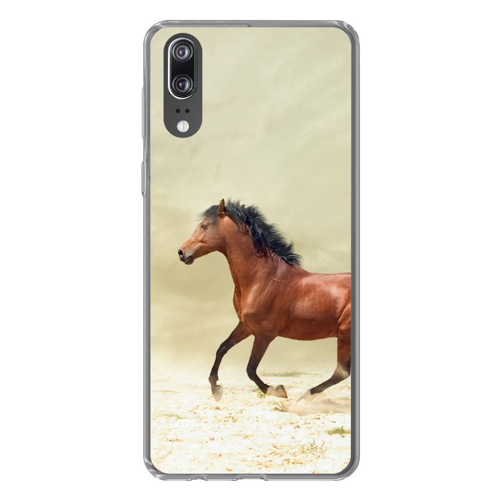 MuchoWow Handyhülle Schutzhülle Hülle für Huawei P20 Pferd - Stoff - Sand Silikon Softcase Handy Hülle - Hardcover