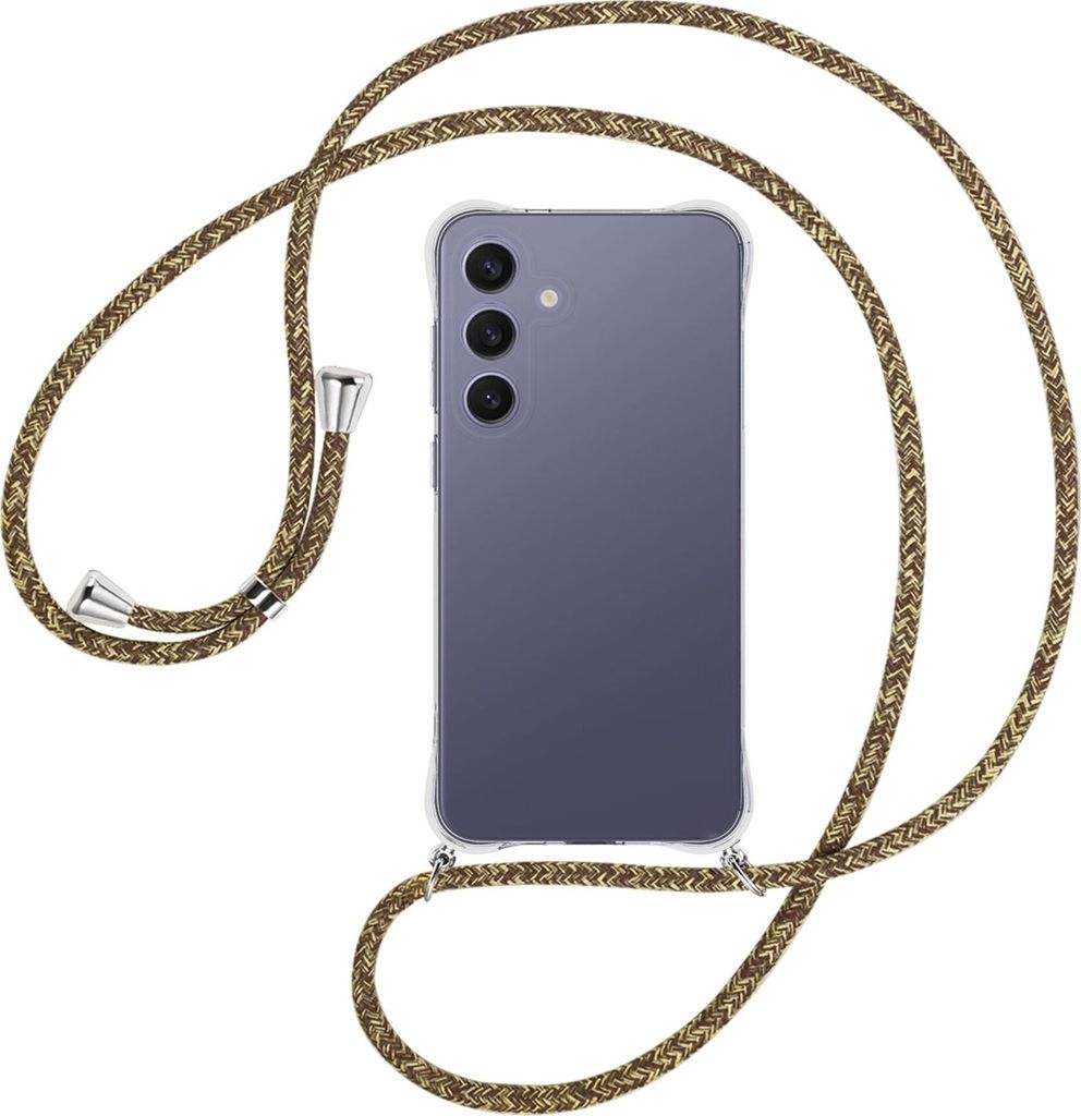 Handykette Backcover-Schutzhülle mit Band (Metall silberfarben) für Samsung S25 Plus - braun+beige