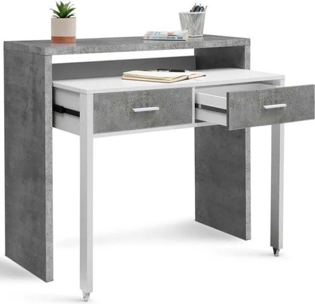 Étagère modulable extensible bicolore blanc et béton pour salon 160cm
