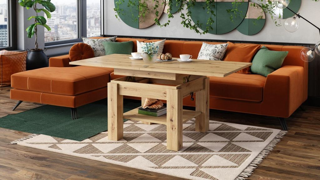 Design Couchtisch Tisch Cleo stufenlos höhenverstellbar 57 - 69cm aufklappbar 75 / 150cm Esstisch