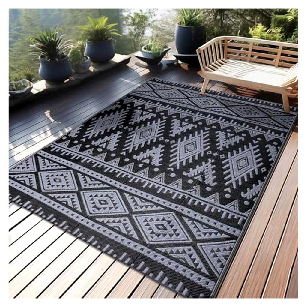 Wetterfester Outdoor-Teppich, Kunststoff-Stroh, Faltbar, Waschbar, UV-beständig, Wendbar für Balkon, Garten, Terrasse, Camping, Picknick (120 x 1...