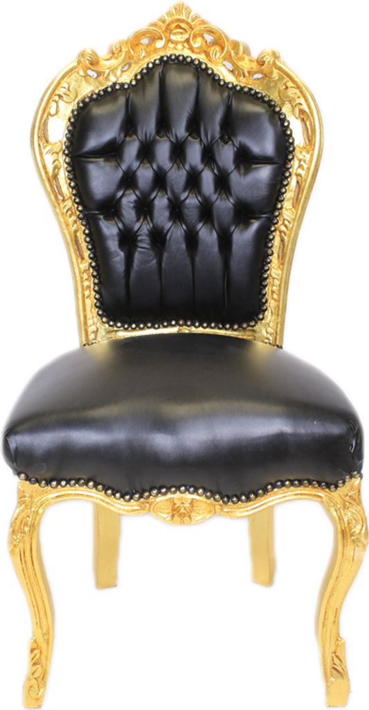 Barockstuhl Barock Stuhl Schwarz Gold Kunstleder Esszimmer Wohnzimmer Büro Klassisch Premium Luxus Modern Repro Retro Royal Antik Stil Möbel Dining