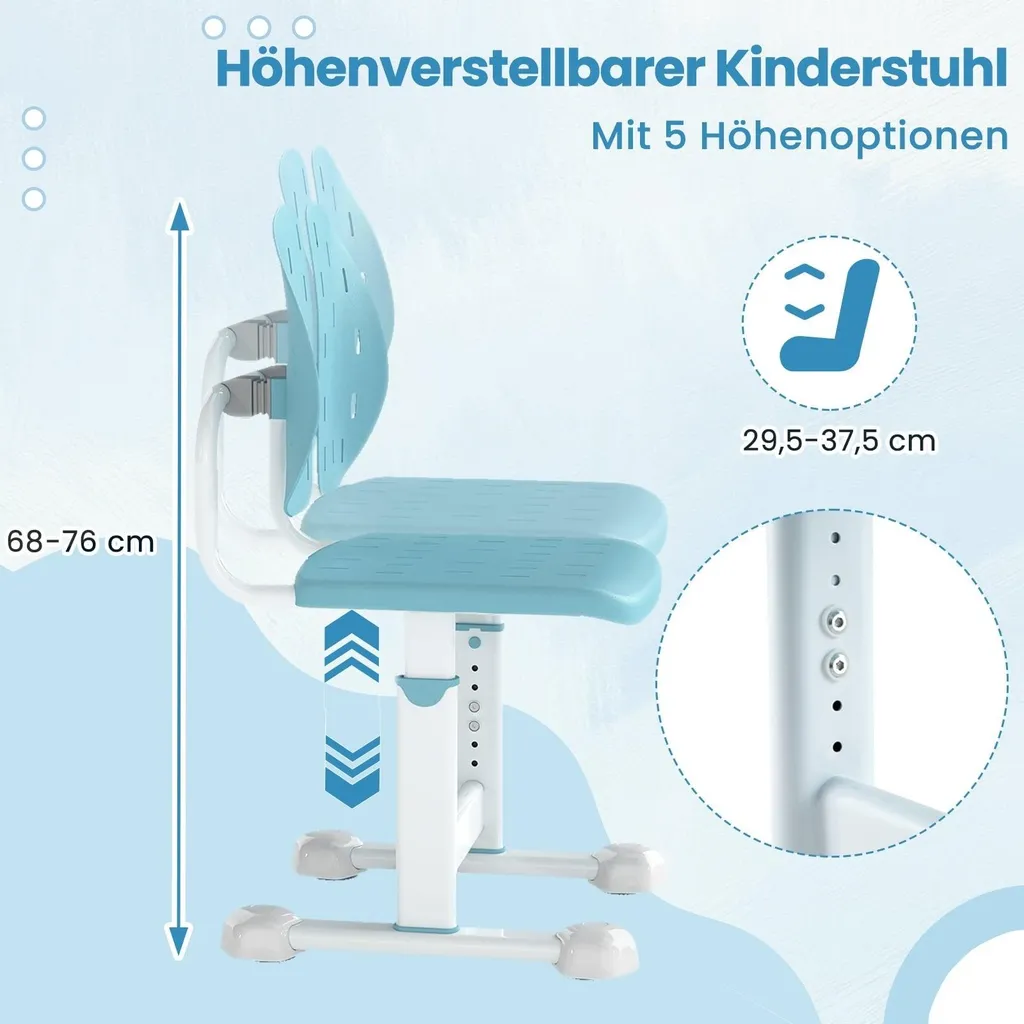 Chaise de bureau enfant pour les devoirs - Siège réglable bleu confort