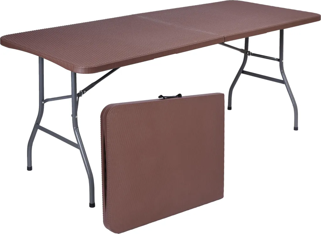 Table pliante RATTAN 180 cm marron robuste avec poignée de transport