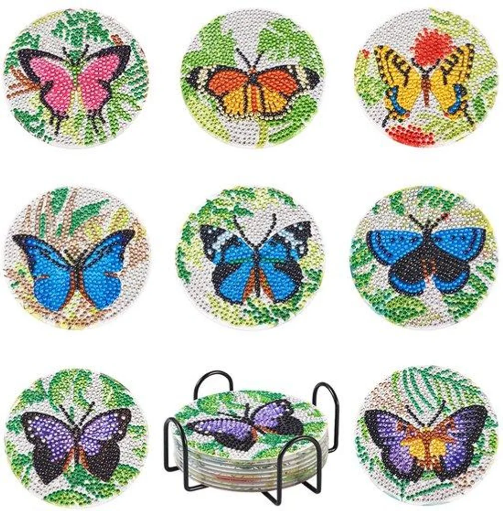Kit Peinture Diamant 5D 8 Pièces avec Supports Papillon pour Débutants