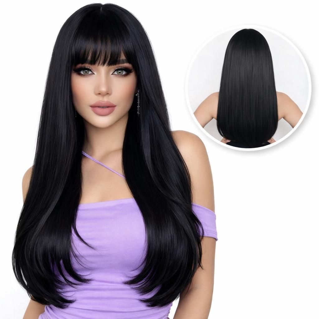 Schwarze Perücke - Langes glattes Haar - Damen perücken - Produktbild 