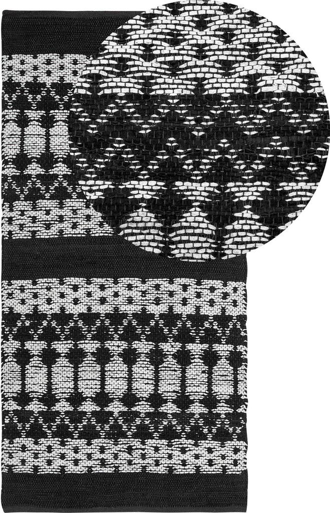 BELIANI Teppich Läufer Schwarz und Beige Echtleder 80 x 150 cm Kurzflor Abstraktes Design Handgefertigt Rechteckig Wohnzimmer Schlafzimmer Flur
