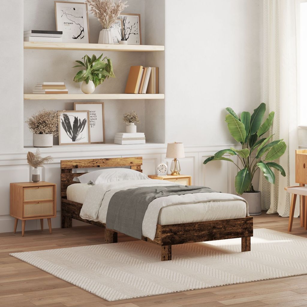 Möbel Bettgestell mit LED-Leuchten Altholz 90x200 cm Holzwerkstoff - Klassische Betten 863795