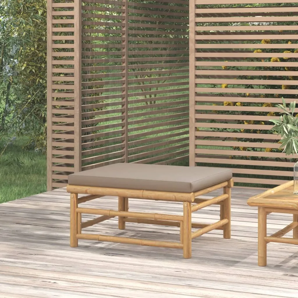 Sgabello Moderno Bambù e Cuscino Taupe - Outdoor Living Lounge