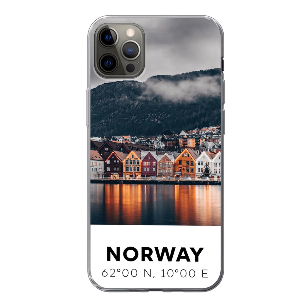 MuchoWow Handyhülle Schutzhülle Hülle für iPhone 12 Pro Max Norwegen - Skandinavien - Bergen - Winter Silikon Softcase Handy Hülle - Hartschale