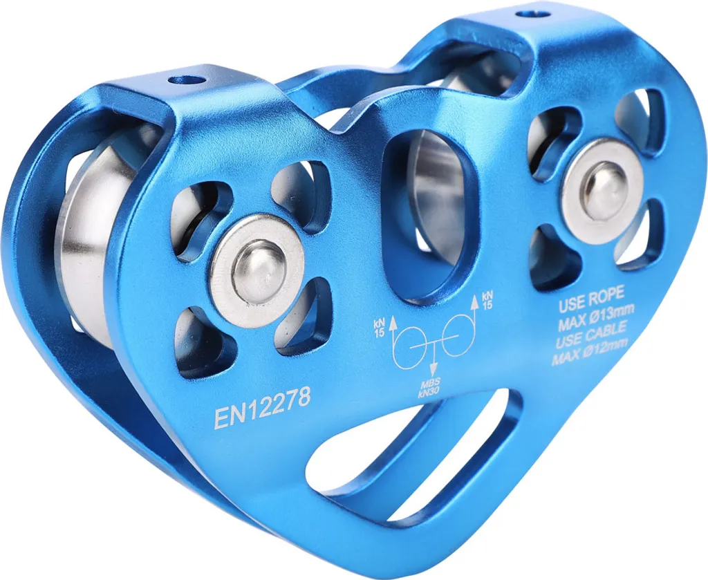 Trolley de Tyrolienne Double Poulie 30kN pour Équipement d'Escalade Bleu