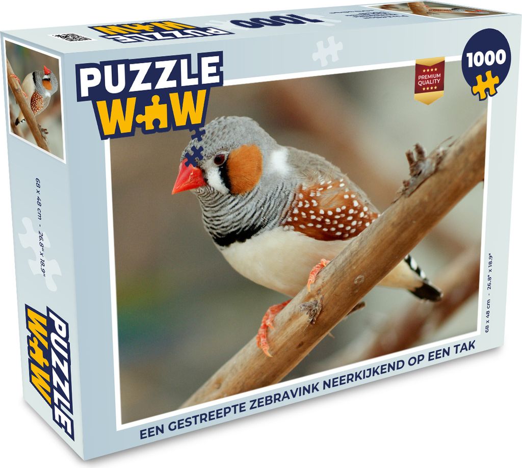 MuchoWow Puzzle 1000 Teile Ein gestreifter Zebrafink, der auf einen Ast herabschaut - Erwachsene - Rätsel
