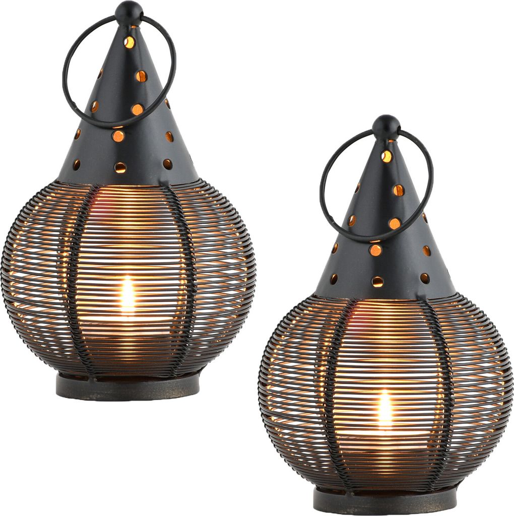 Marrakesch 2er Set Orientalische Deko Teelichthalter rund aus Metall 17cm groß schwarz Gold | Kerzenhalter Simta als Frühling Wohnzimmer Tisch De...