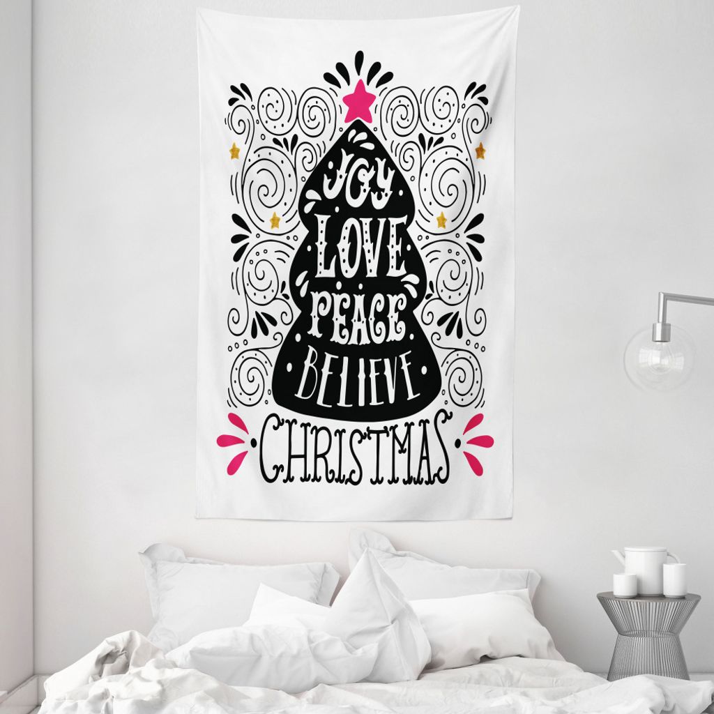 ABAKUHAUS Freude Wandteppich und Tagesdecke, Weihnachtsbaum-Muster aus Weiches Mikrofaser Stoff Waschbar ohne Verblassen Digitaldruck, 140 x 230 cm...
