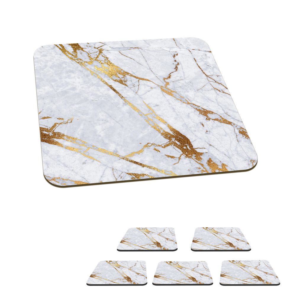 KitchenYeah Glasuntersetzer Quadratisch 6er Set Marmor - Muster - Gold 10x10 cm Untersetzer für Gläser - Getränkeuntersetzer - Tischplattensc...