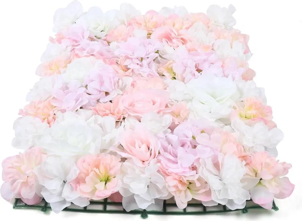 Mur floral bleu pour photobooth de mariage - 12 panneaux de fleurs en soie