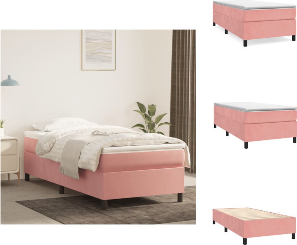 vidaXL Boxspringbett mit Matratze Rosa 80x200 cm Samt - Betten & Bettgestelle
