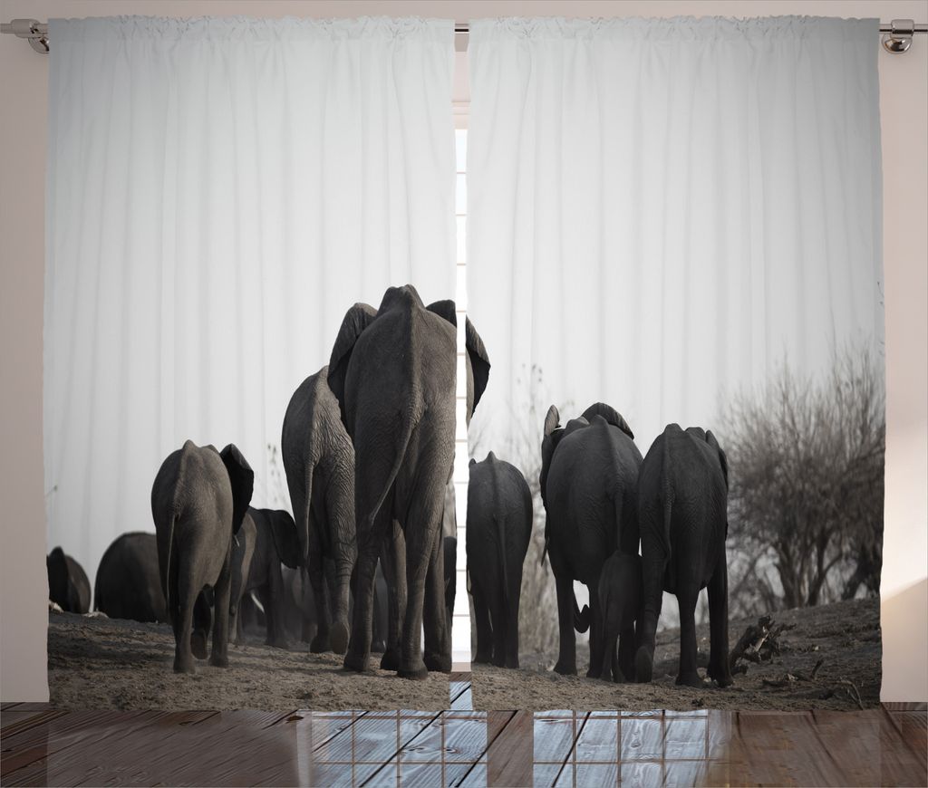 ABAKUHAUS Grau Rustikaler Vorhang, Tropic Wildlife Safari, Wohnzimmer Universalband Gardinen mit Schlaufen und Haken, 280 x 245 cm, Grau