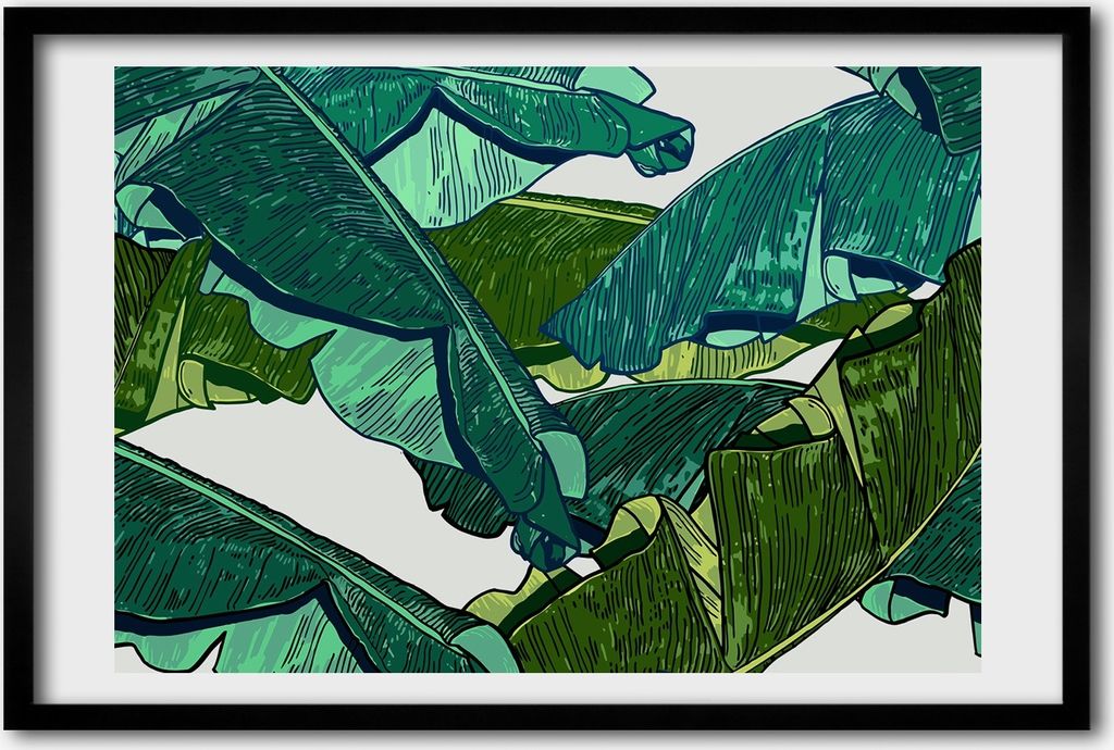 Bild 60x40 MDF-Rahmen, Wandkunst Bananenblätter