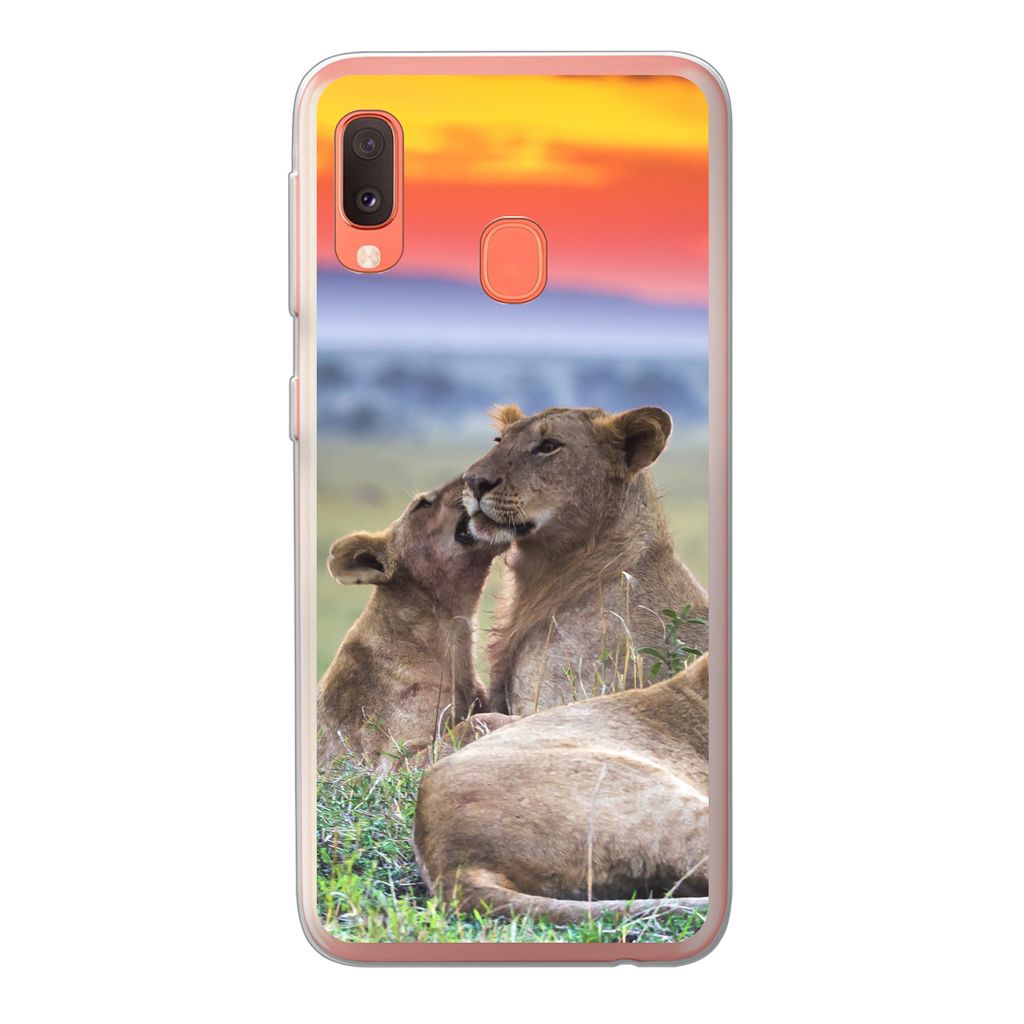 MuchoWow Handyhülle Schutzhülle Hülle für Samsung Galaxy A20e Löwen bei Sonnenaufgang Silikon Softcase Handy Hülle - Abdeckung