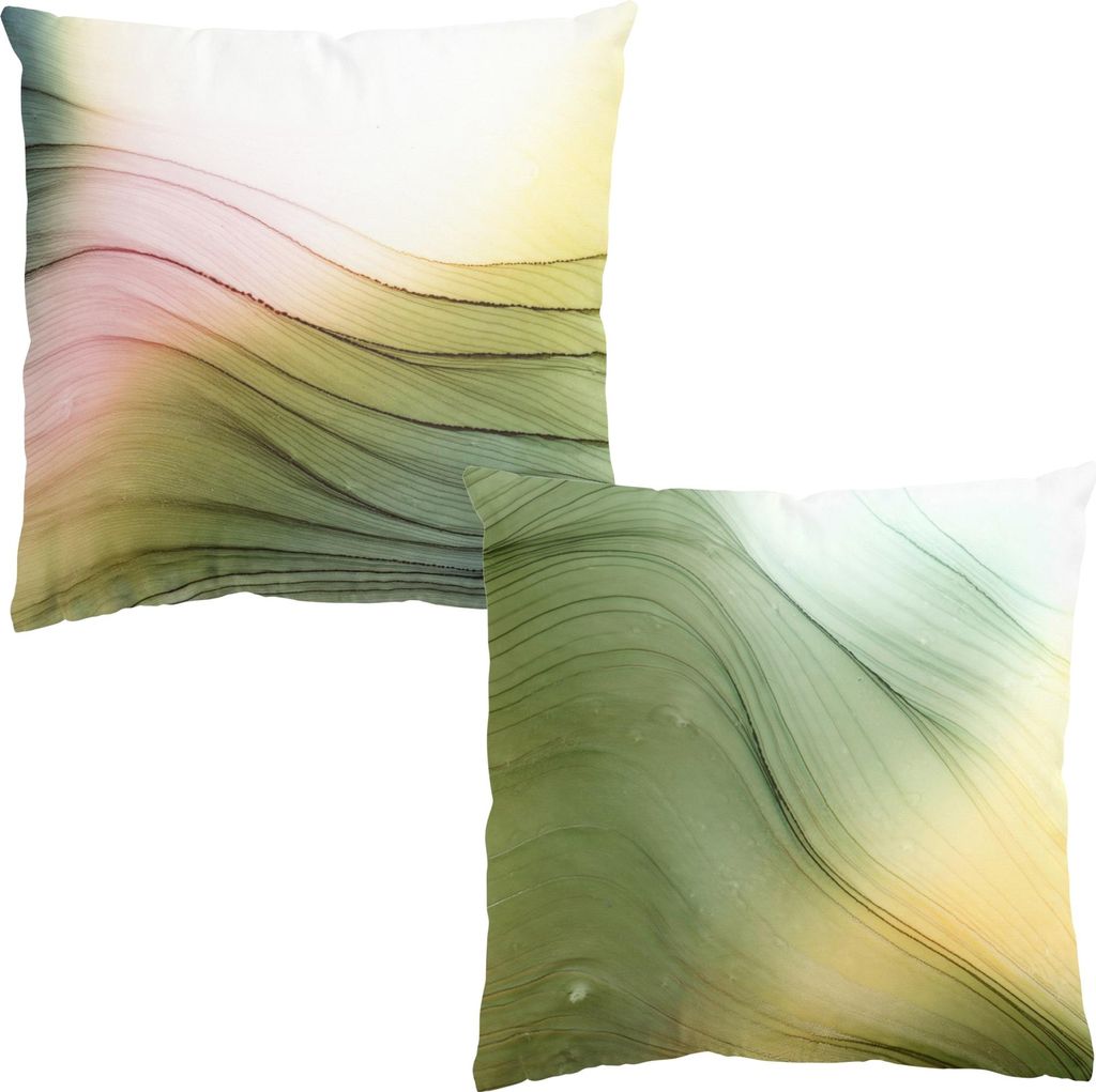 Dekokissen 2-teilig Muster draußen / Outdoor Zierkissen waschbar Design grün Abstrakt Sofakissen ohne Füllung