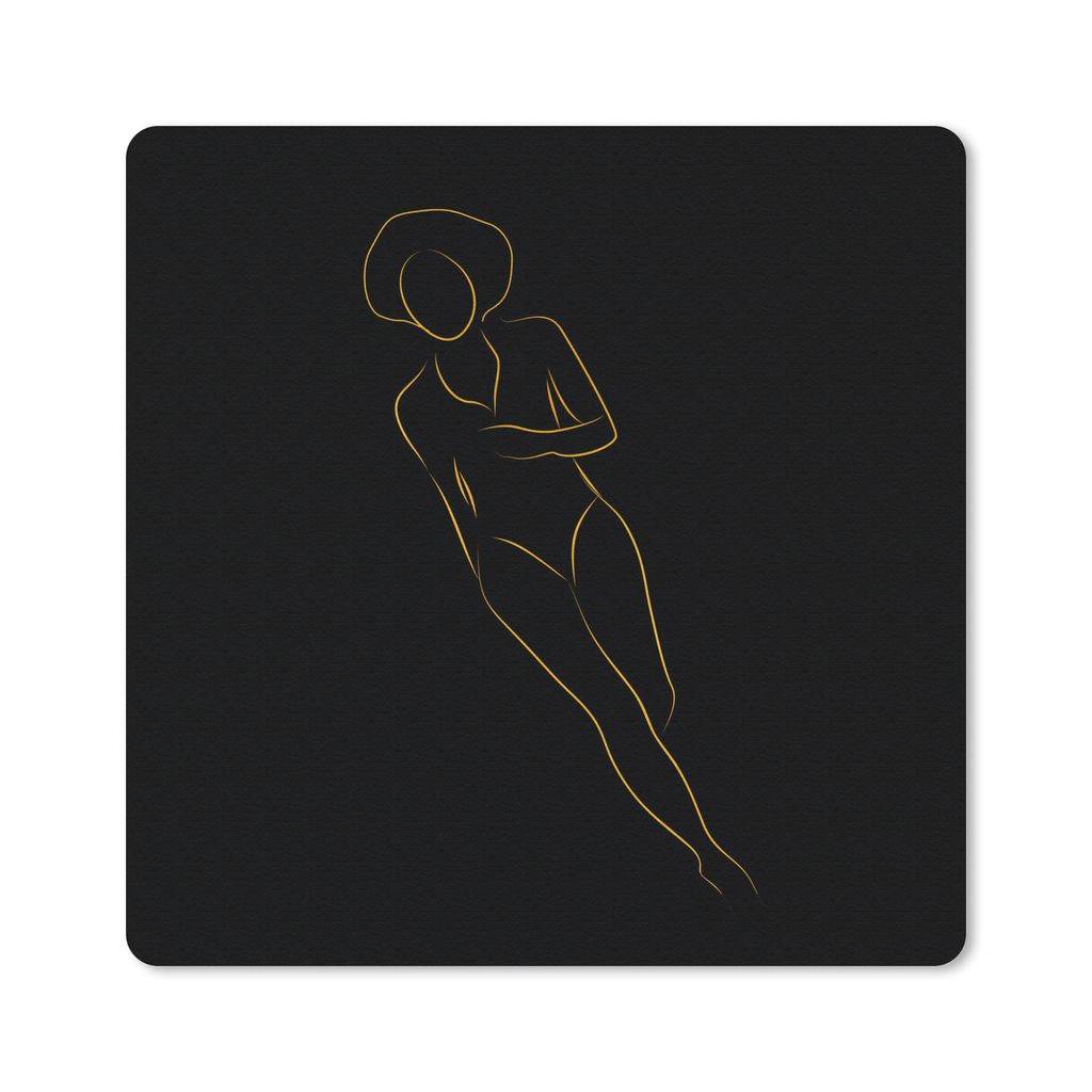 MuchoWow Mauspad Mousepad Frau - Gold - Schwarz - Strichzeichnung 20x20 cm - Mousepads - Maus Mat - Pad - Mausunterlage - Desk Mat - Bureauartikeln