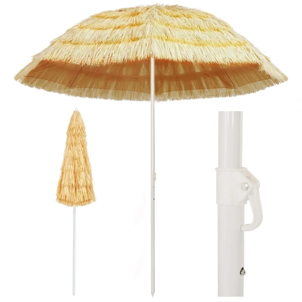 Parasol de plage nature 240 cm style hawaïen en paille de raphia beige