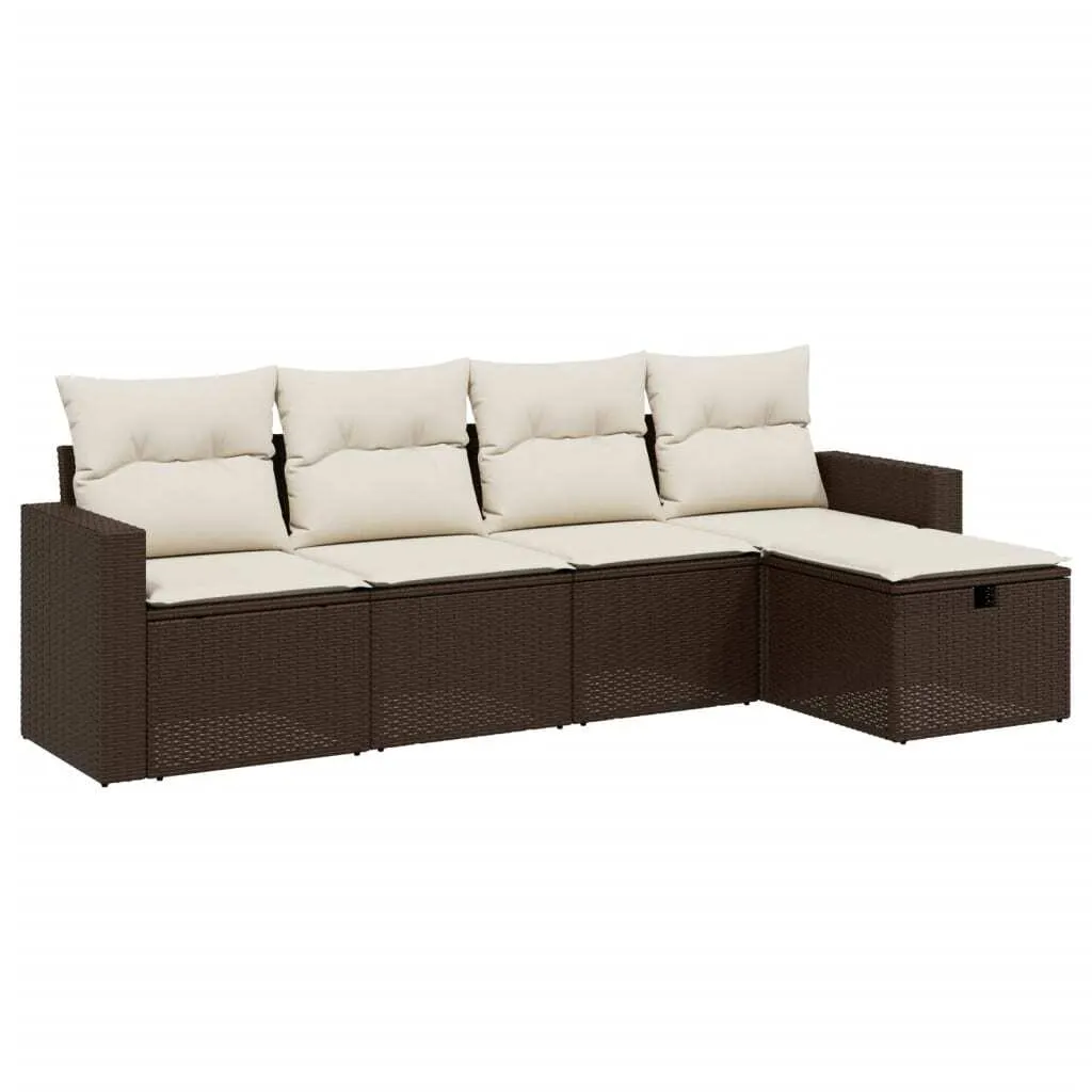 Canapé de jardin modulable 5 places marron résistant aux intempéries