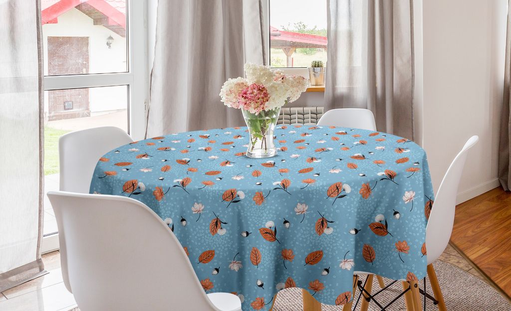 ABAKUHAUS Herbst Runde Tischdecke, Laub Trockene Blätter-Fall-Art, Kreis Tischdecke Abdeckung für Esszimmer Küche Dekoration, 150 cm, Pale Sky B...