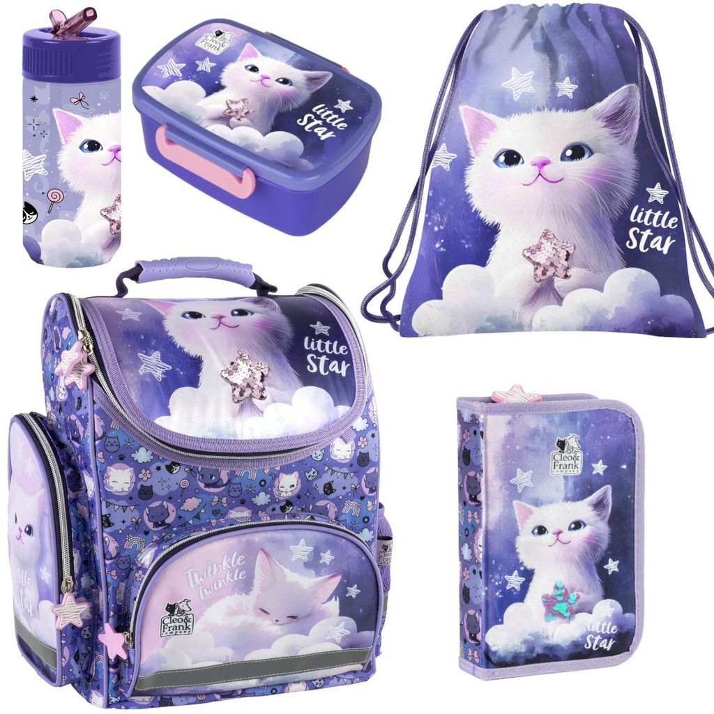 5 tlg. Katze Schulranzen Set - Tornister + Brotdose + Produktbild 