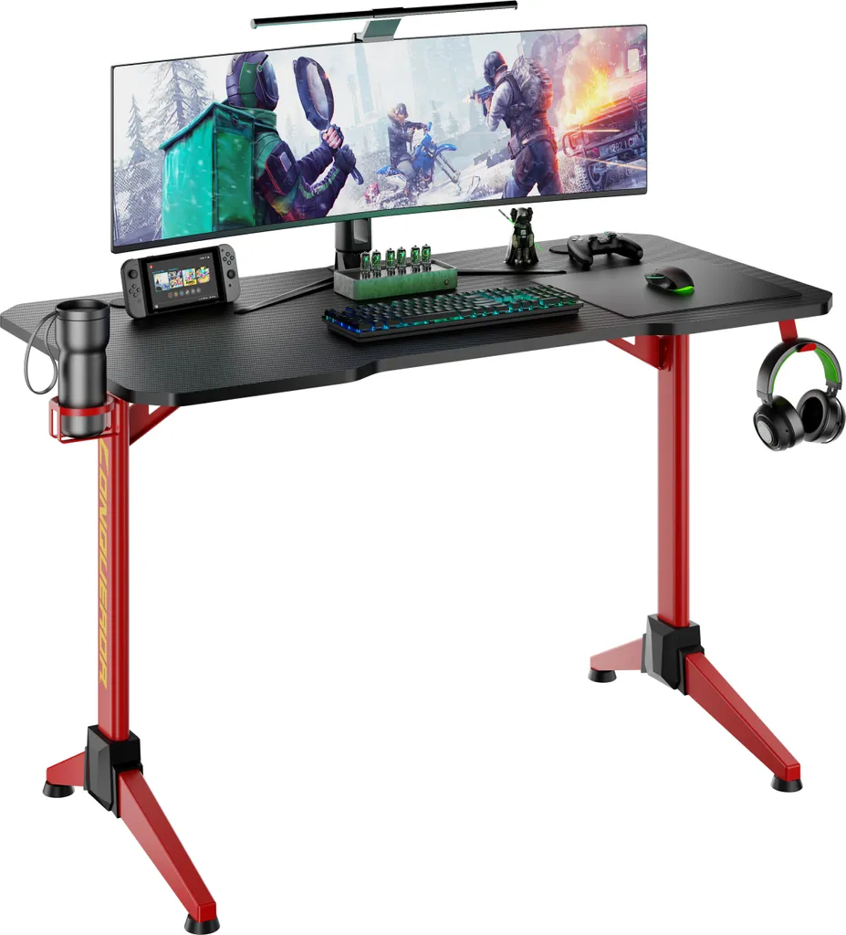 Bureau d'ordinateur Thomas design ergonomique noir rouge haute qualité