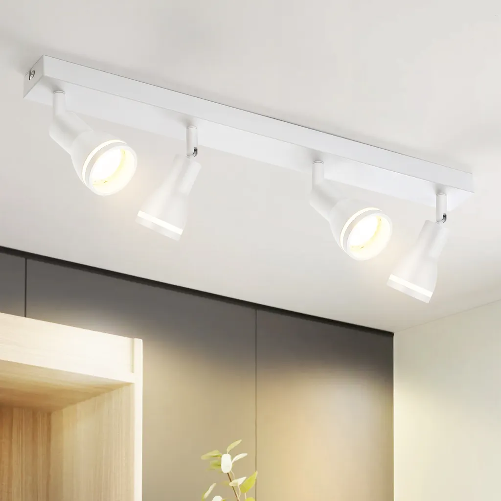 Lampada Soffitto ZMH Industriale Bianco Opaco | 4 Faretti GU10 Vintage