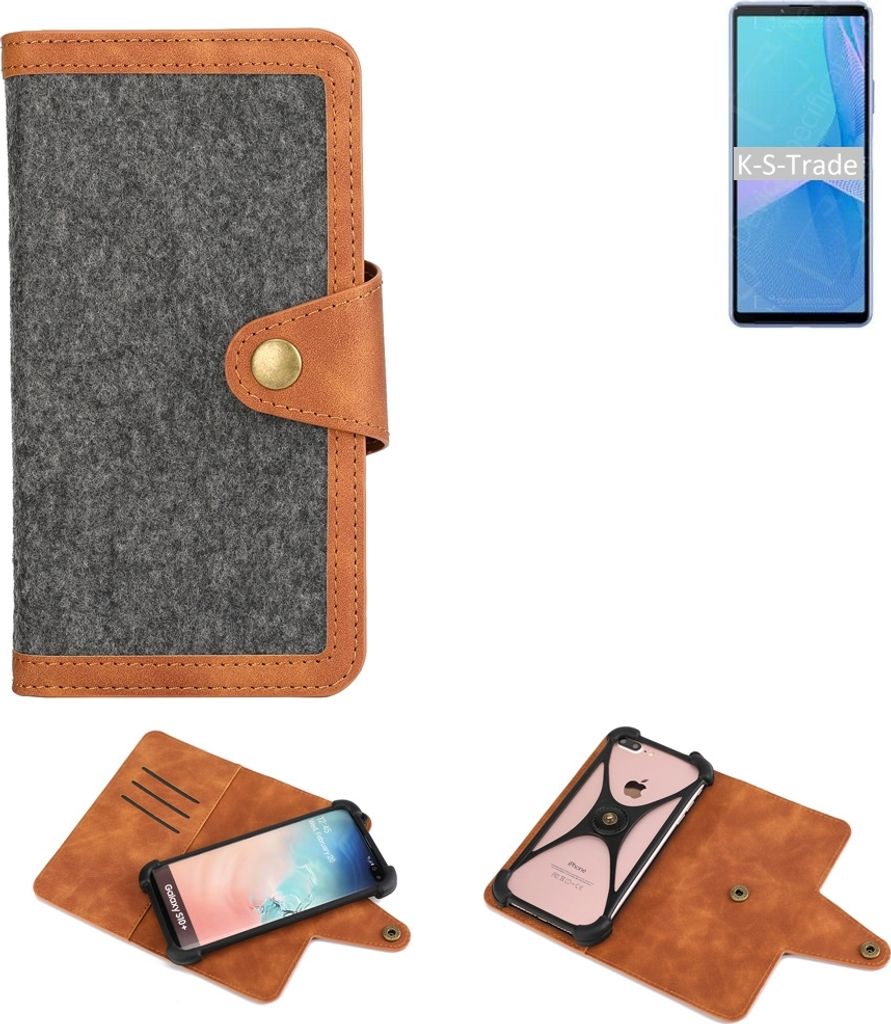 K-S-Trade Schutzhülle Handyhülle kompatibel mit Sony Xperia 10 III Filz Hülle Kunst-Leder dunkelgrau braun (1x)