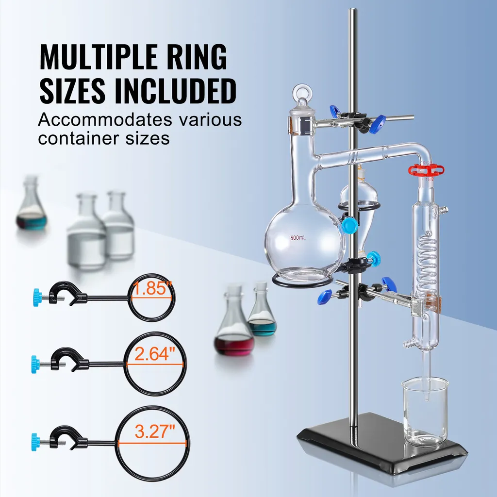 SucceBuy set di stativi da laboratorio, stativo da laboratorio con asta in acciaio inox da 23,6 e base in ghisa da 8,3 x 5,3, comprensivo di morsetti per matracci, morsetti per tavole e morsetti a croce per esperimenti - 5