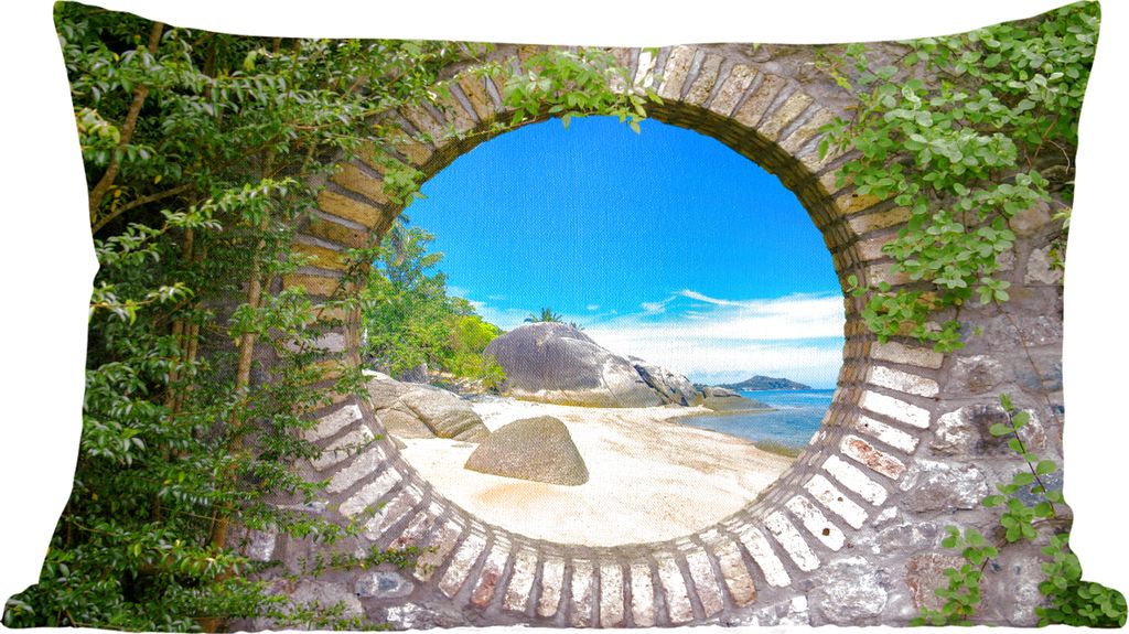 MuchoWow Zierkissen Sofakissen Wohnzimmer Dekokissen 50x30 cm Sommer - Strand - Aussicht - Tropisch - Wohnzimmerdekoration - Polster mit Photo