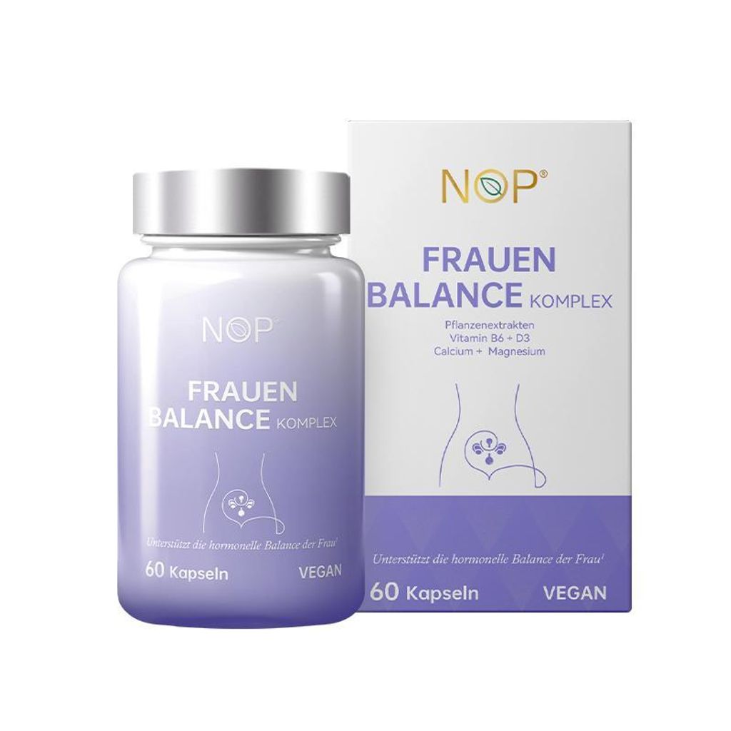 NOP Frauen Balance Komplex – B6, D3, Calcium & Magnesium mit Borretschöl, Curcumin, Ingwer & Mönchspfeffer – 60 Kapseln