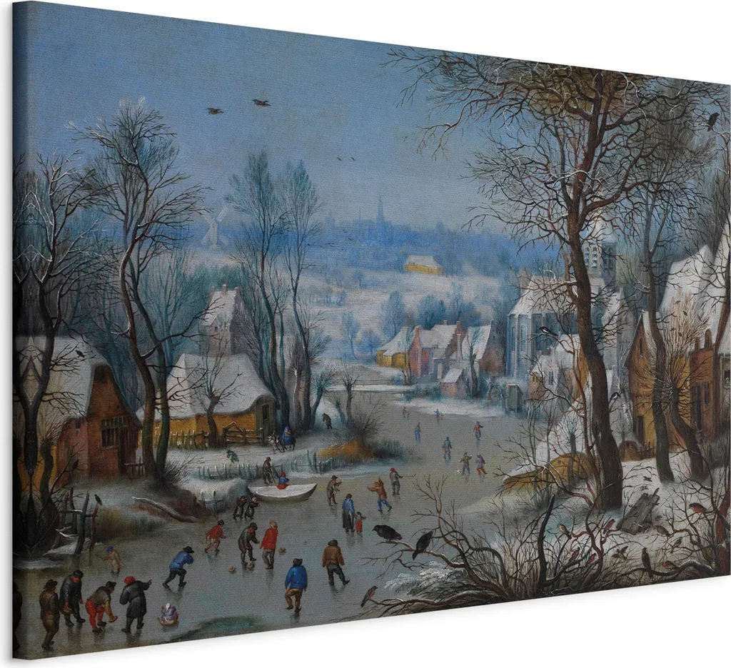 Riproduzione Bruegel su Tela 120x80 cm - Quadro Invernale per Arredo