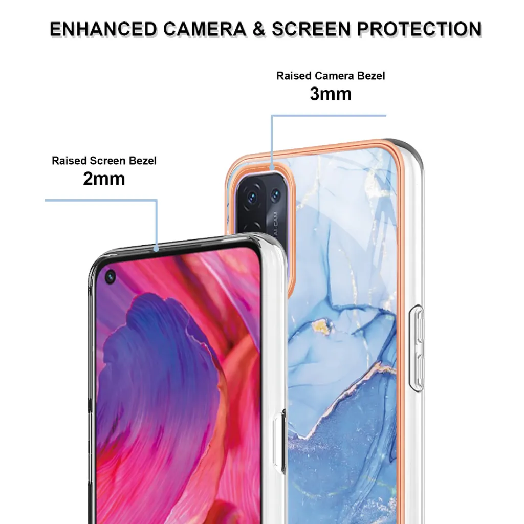 WEIOU Cover per OPPO A74 4G Case, Custodia in Morbida Silicone TPU Bordo Dorato Della Placcatura Anti-Graffio Antiurto Protettiva Shell Bumper - Bianco