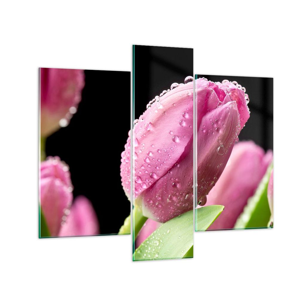 Bilder auf glas - Tulpe Blumen Tau - 95x80cm - Glasbilder - Wandbilder - Kunstdruck - zum Aufhängen bereit - Wanddekoration aus Glas - Glas Bilder...
