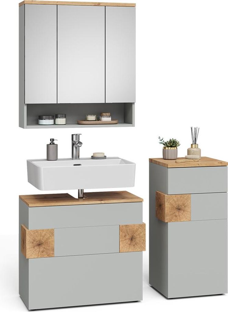 Vicco Badmöbel-Set Eden, 3 Teile, Grau/Artisan