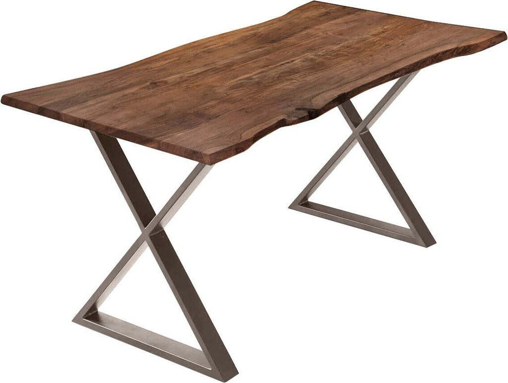 Esstisch Akazie nussbaumfarben 280 x 100 cm geschlossenes X-Gestell silber KASIMIR